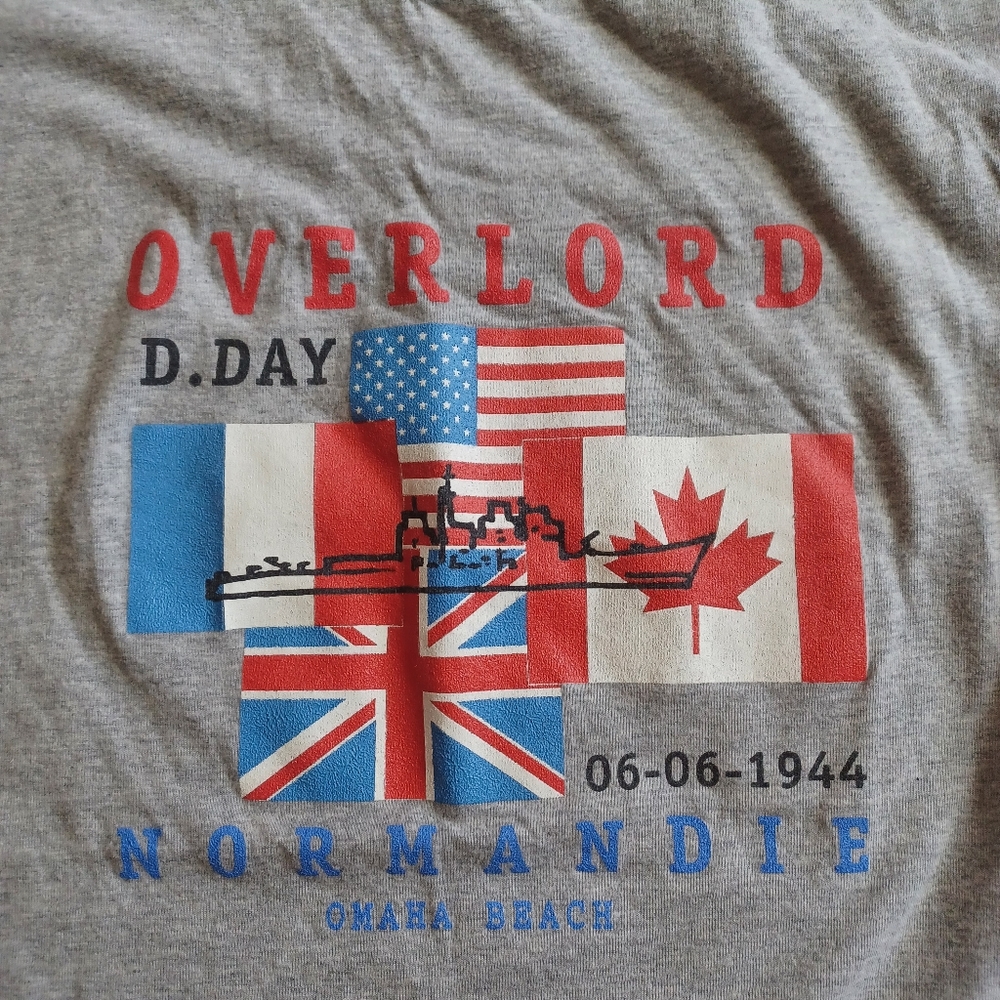 Overlord D-Day Normandie Gray T-Shirt XL Canadian English American Flags 6-6-44